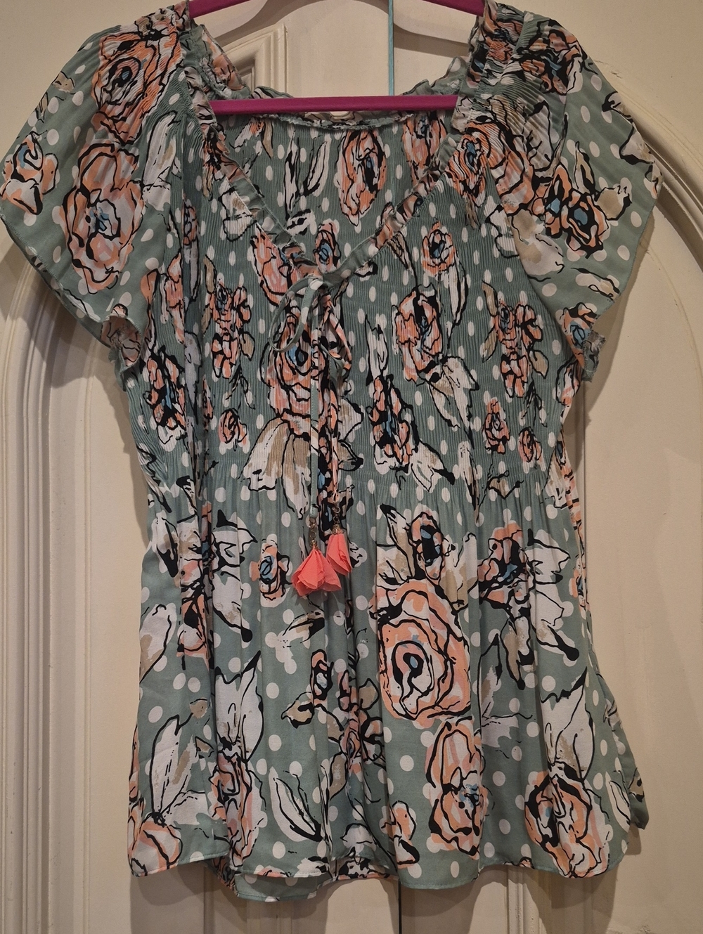 Floral Tie-Front Short Sleeve Top in Mint